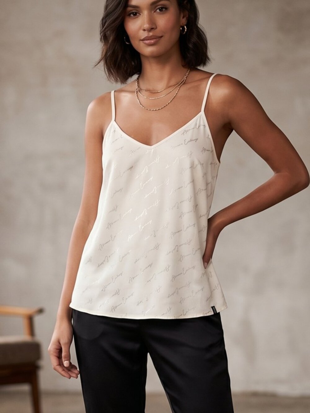 NWT | Armani Exchange Logo Script Cami | Sustainability Project | Ivory Silver |